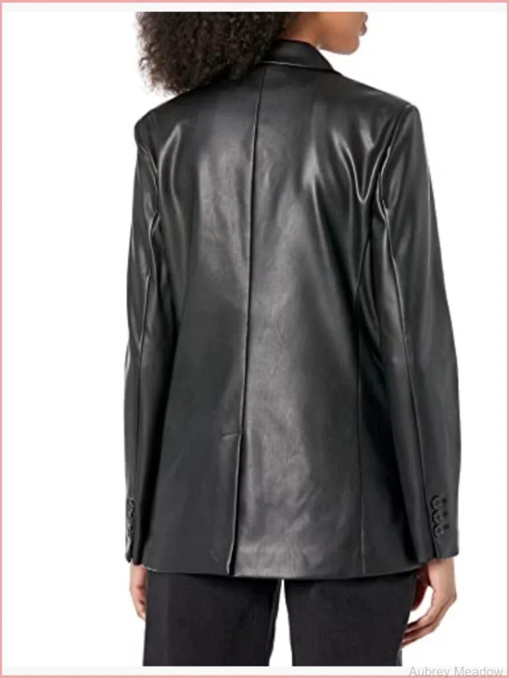 Women's Long Blazer, Faux Leather, Button Front, Notch Collar
